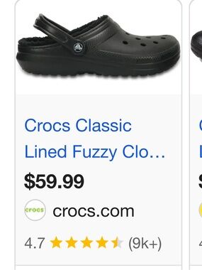 CROCS Classic Black Slip-On Clogs with Plush Lining